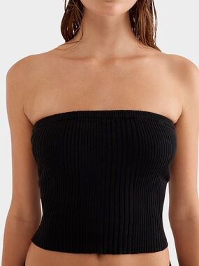NWT VENROY Strapless Linen Knit Top in Black